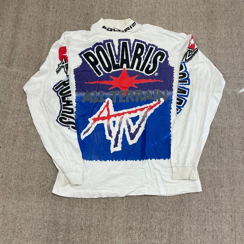vintage polaris shirt mens large White 1990s Long Sleeve ATV Moto AOP